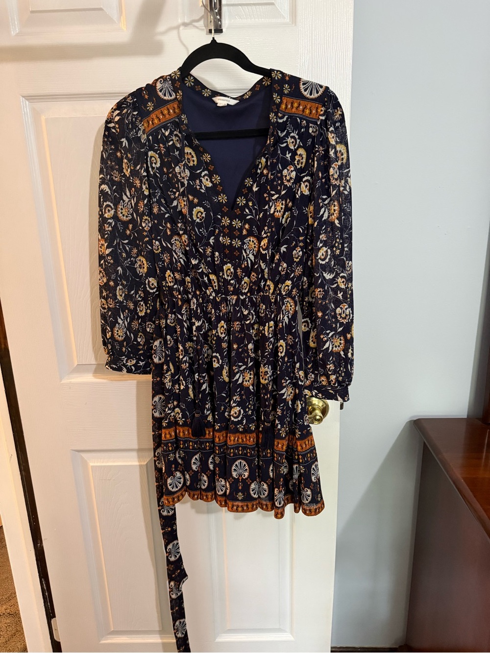 Navy Floral Wrap Dress with Belt
